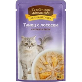 Деревенские лакомства пауч д/кош Тунец с лососем желе 70г